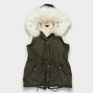 Love Token Olive Green Faux Fur Lined Utility Anorak Vest Small Gorpcore Granola